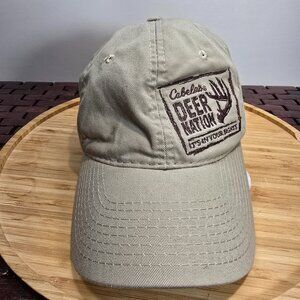 CABELA'S DEER NATION "IT'S IN YOUR SIGHTS" ADJUSTABLE HAT TAN & BROWN VGC
